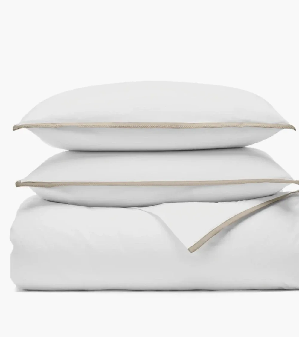 New Boll & Branch Luxury Framed Percale King Duvet Set White & Oak